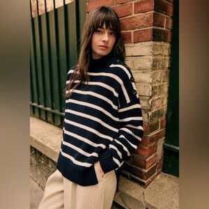 Sézane Adrian Striped Button-Shoulder Sweater | Marine & Ecru